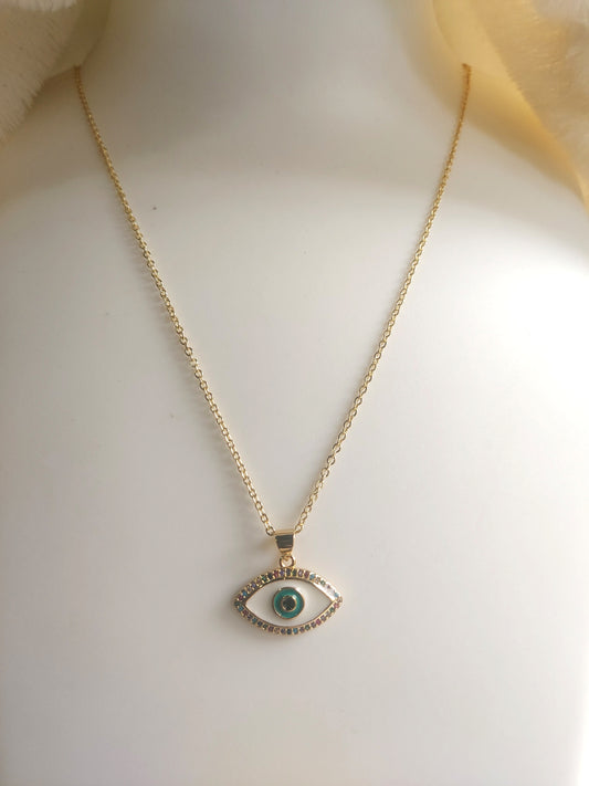 Amulet White Studded Evil Eye Neckpiece