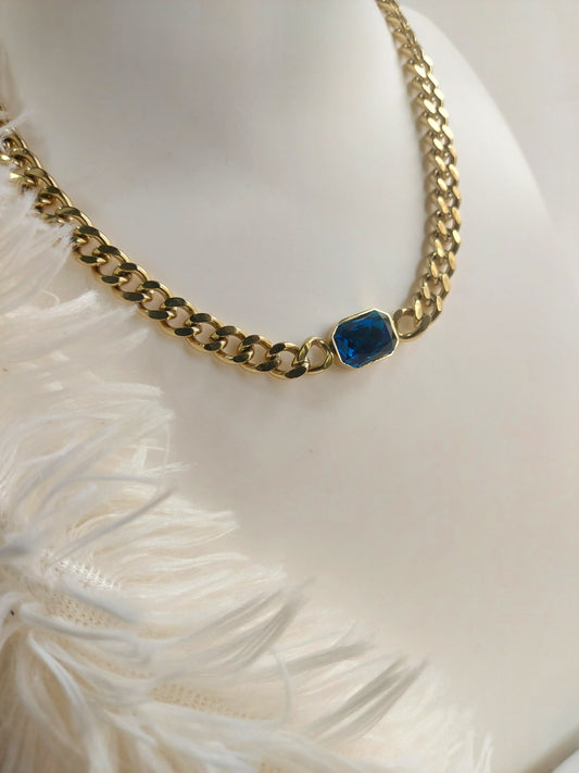 Large Link Choker with Blue Sapphire Stone