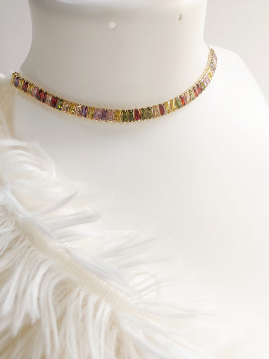 Rainbow wave Multistone Tennis Necklace