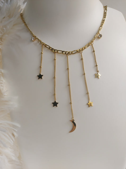 Cresent Moon Star Tassel Choker