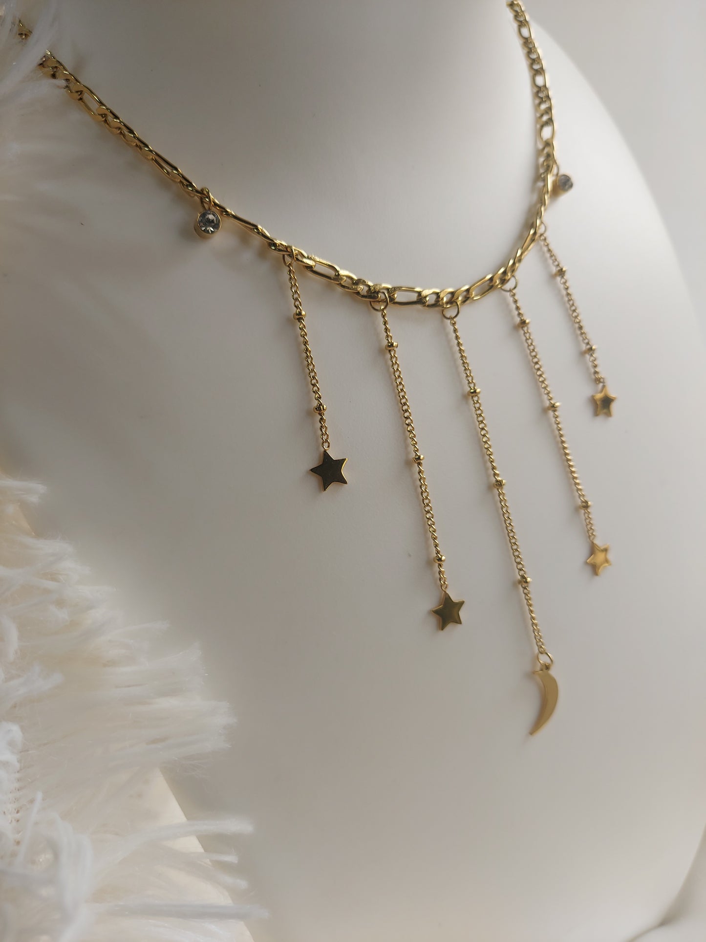 Cresent Moon Star Tassel Choker