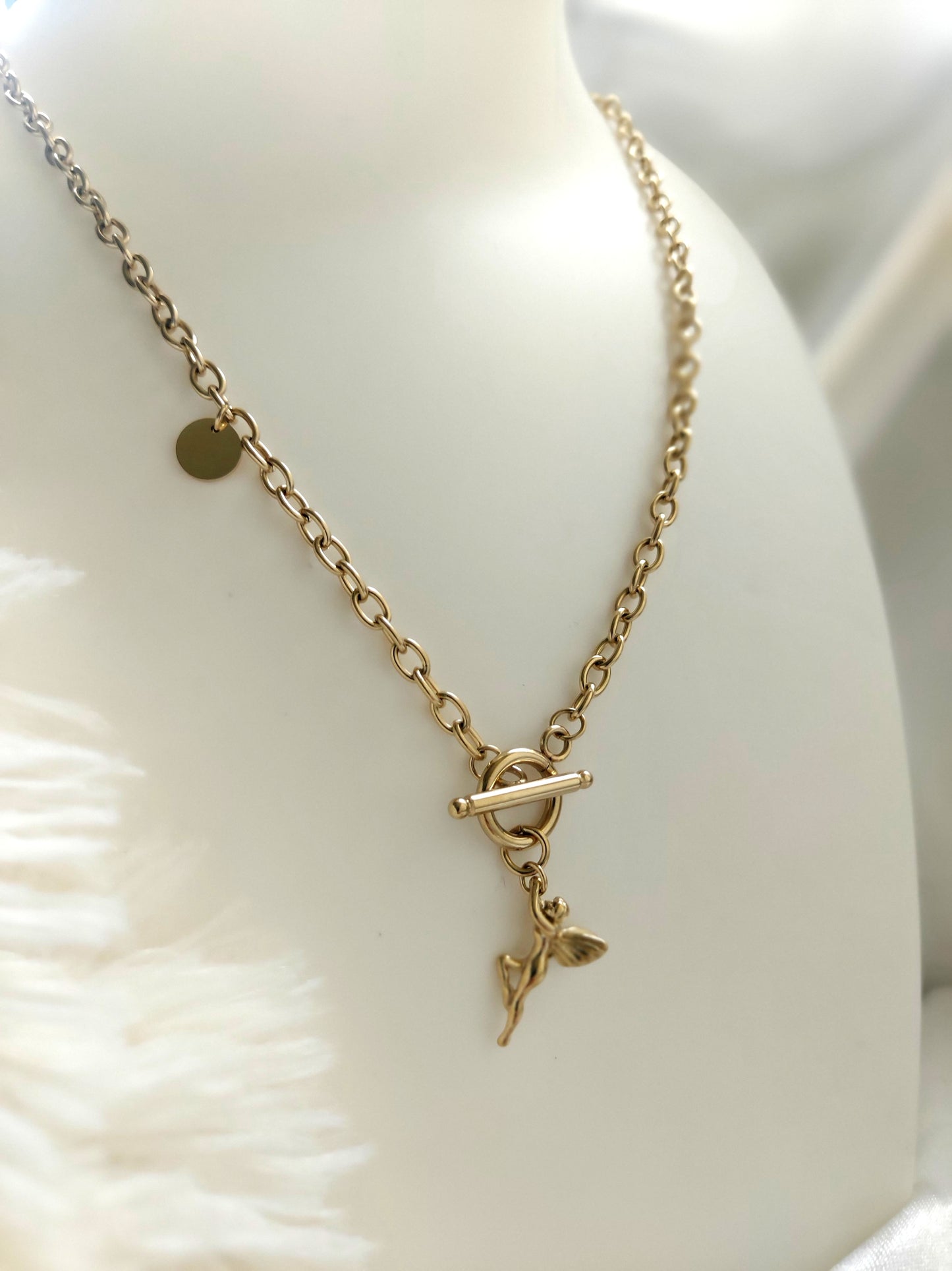 Gold Angel in Interlock Link Neckpiece