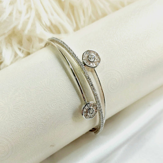 Silver Evil Eye Crystal Bangle Cuff