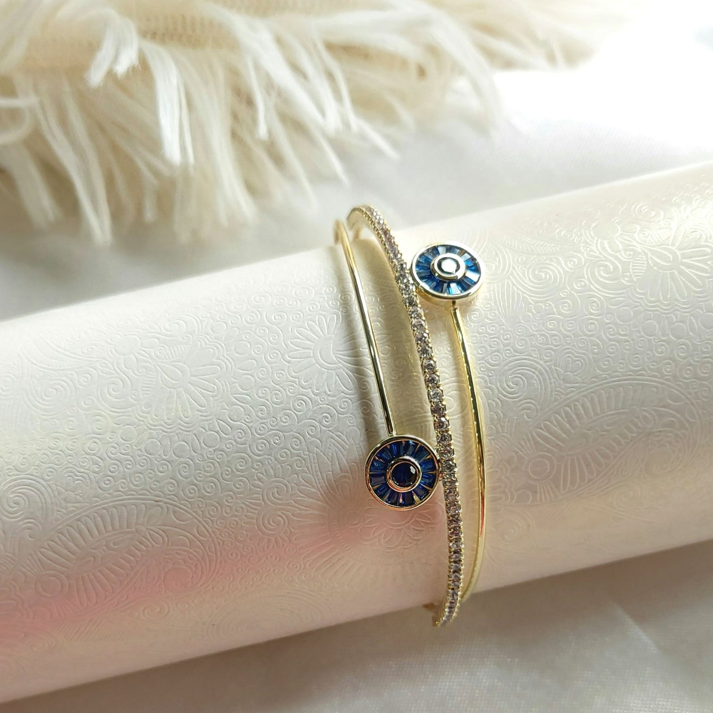 Gold Evil Eye Crystal Bangle Cuff