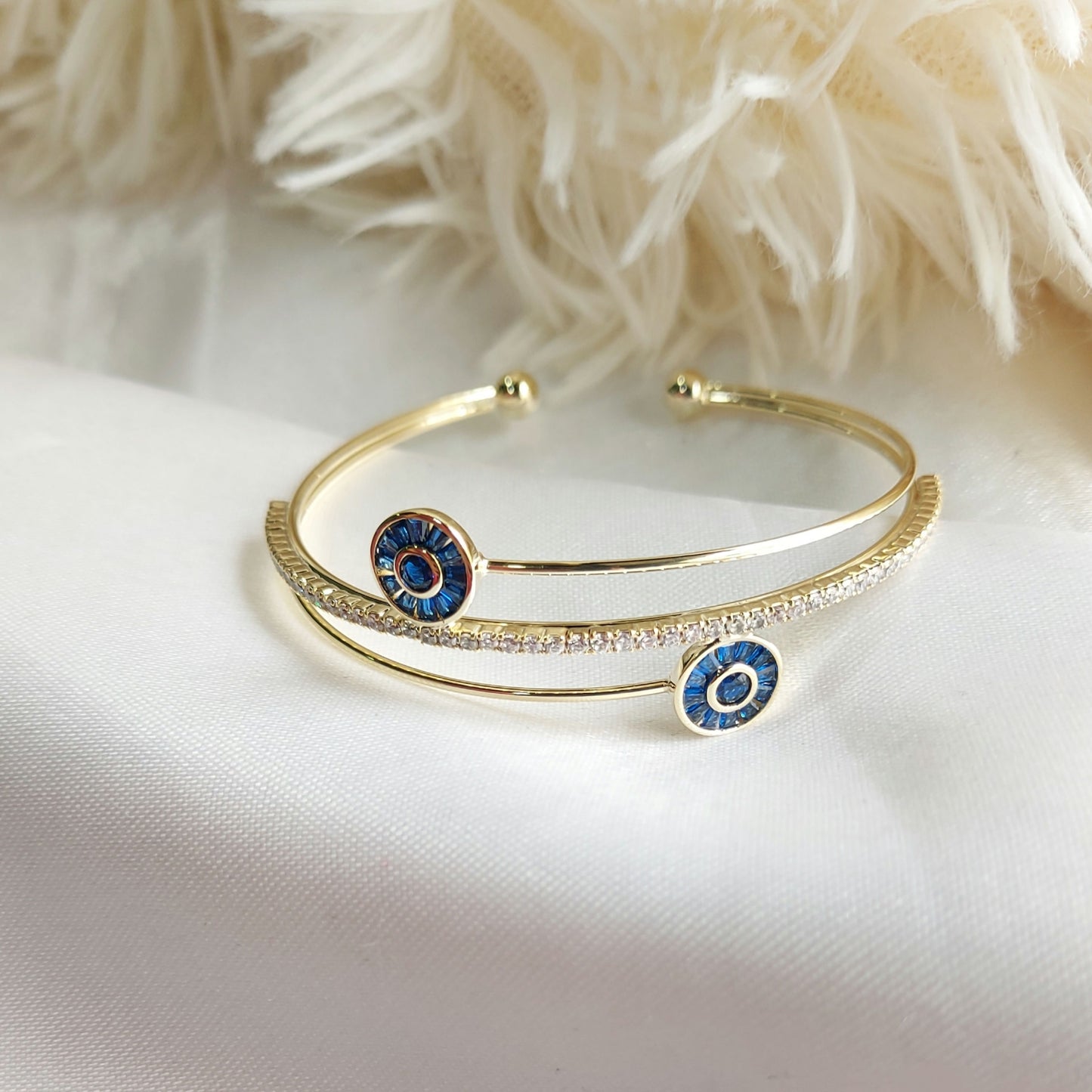 Gold Evil Eye Crystal Bangle Cuff