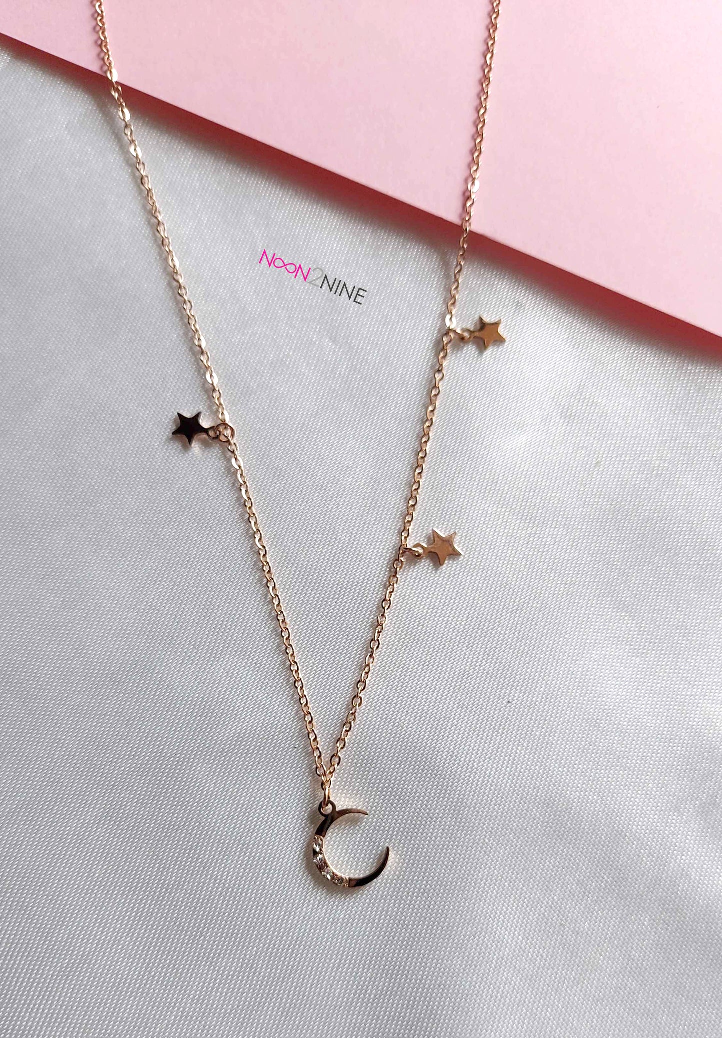 Crescent small moon and star necklace